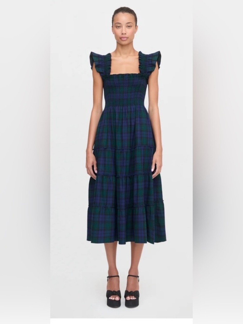 Hill House Home Ellie Nap Dress in the Blackwatch Tartan 💯% Cotton Size Large